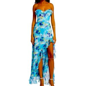 Amanda Uprichard NY x Free People Corinna XL 14/16 Blue Floral Ruffle Strapless